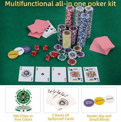 Texas Holdem 300 Chip Poker Set with Aluminium Case, 2 Decks of Cards, Dealer, Small Blind, Big Blind Buttons and 5 Dice
