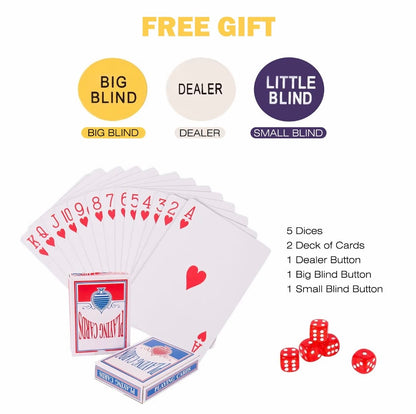 Texas Holdem 300 Chip Poker Set with Aluminium Case, 2 Decks of Cards, Dealer, Small Blind, Big Blind Buttons and 5 Dice