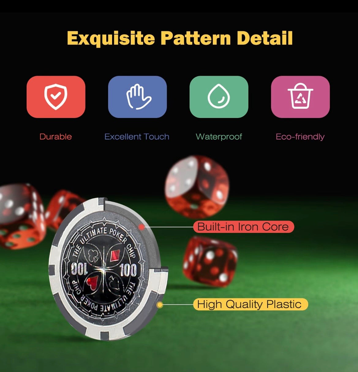 Texas Holdem 300 Chip Poker Set with Aluminium Case, 2 Decks of Cards, Dealer, Small Blind, Big Blind Buttons and 5 Dice