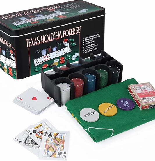 Texas Hold'em 200 Chip Poker Set including Chips, Poker Mat and Deck of Cards