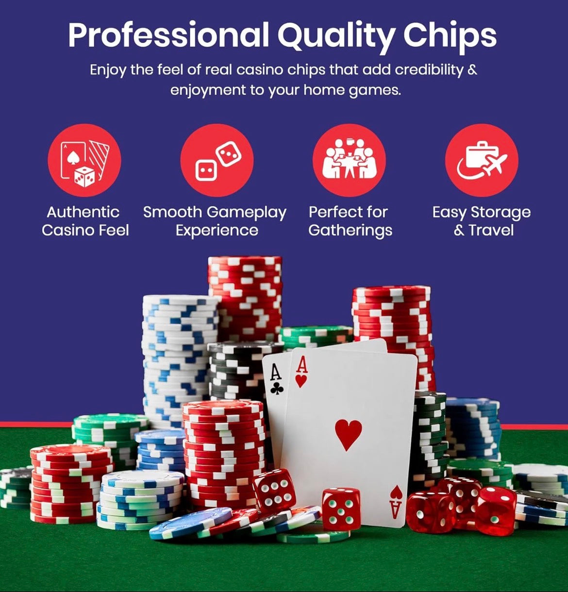 Texas Hold'em 200 Chip Poker Set including Chips, Poker Mat and Deck of Cards