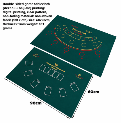 Poker Mat 90cm x 60cm Casino Felt Cloth with Non-Slip Backing